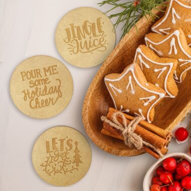 festive christmas coasters set - engraved mdf drink coasters by Crimson Laser