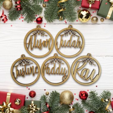 Mistetoe personalised Christmas decorations - custom laser cut MDF ornaments by Crimson Laser